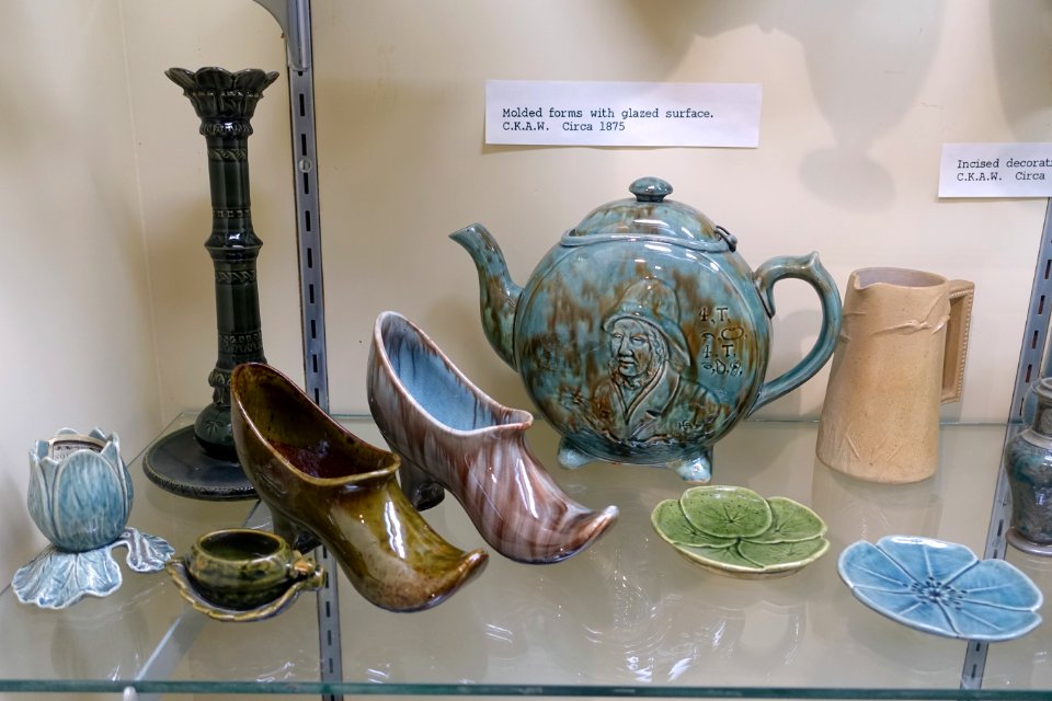 Molded forms with glazed surfaces, Chelsea Keramic Art Works, c. 1875, ceramic - Dedham Historical Society - Dedham Massachusetts - DSC04252