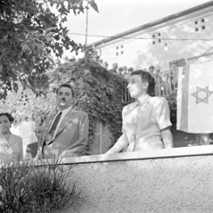 Moshe Sharett, de eerste minister van buitenlandse zaken van de staat Israel, tu, Bestanddeelnr 255-1437 photo
