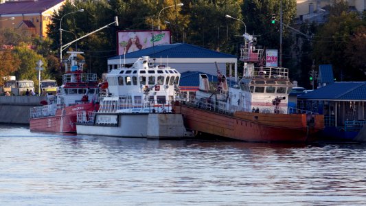 Moscow, Paveletskaya Embankment, parked fireboats August 2012 07
