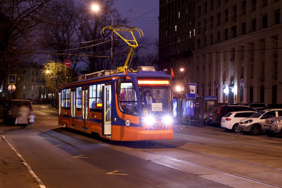 Moscow, Sadovnichesky Proezd, KTM-23 tram, January 2014
