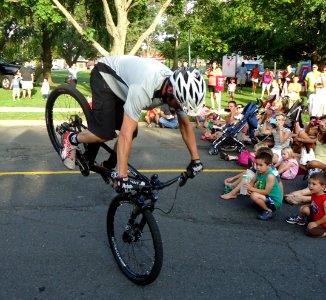 Mountain bike cyclist Chris Clark demonstrates a maneuver