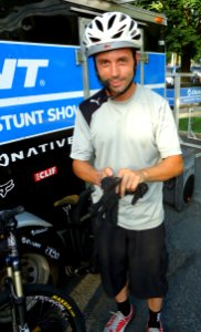 Mountain bike stunt bicyclist Chris Clark in Summit NJ