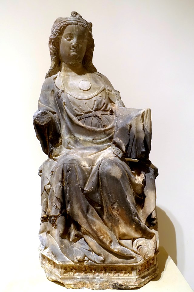 Mother of God enthroned, from the Augustinerchorherrenstiftskirche, Köln-Marburg workshop, c. 1320, sandstone - Hessisches Landesmuseum Darmstadt - Darmstadt, Germany - DSC00155