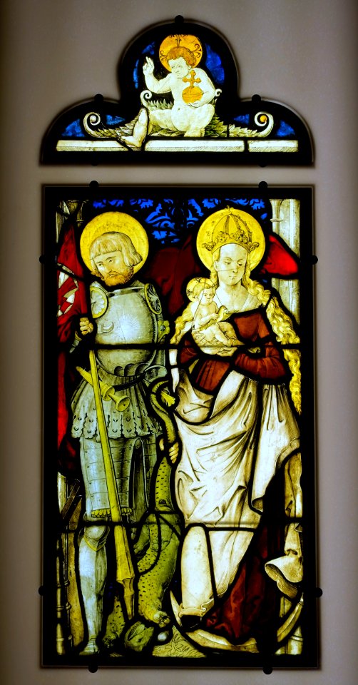 Mother of God and Saint George, from St. Nazarius and Celsus in Ersheim-Neckar, Upper Rhine, c. 1517 AD, stained and painted glass - Hessisches Landesmuseum Darmstadt - Darmstadt, Germany - DSC00626