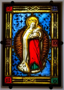 Mother of God in aureole, Upper Rhine, 1475-1480 AD, stained and painted glass - Hessisches Landesmuseum Darmstadt - Darmstadt, Germany - DSC00415