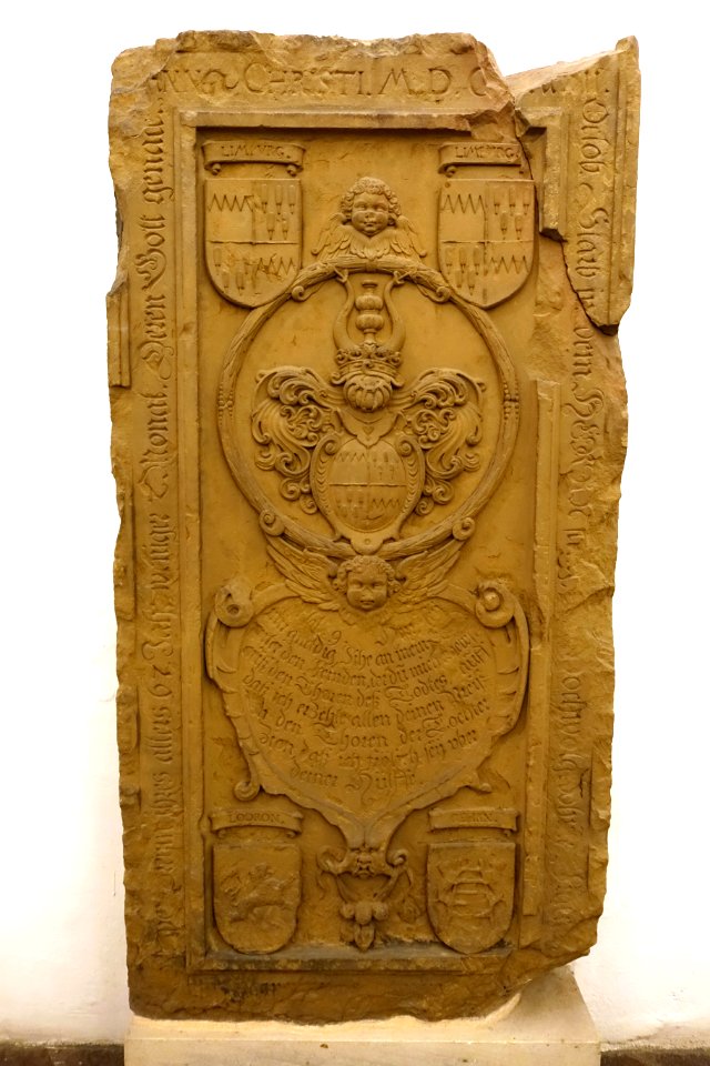Monument to Baroness Katharina of Limpurg, by Jakob Betzoldt, Schwabisch Hall, from the Evangelischen Kirche zu Obersontheim, c. 1650, sandstone - Germanisches Nationalmuseum - Nuremberg, Germany - DSC02788