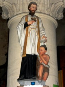 Morley (Meuse) église, statue saint baptisant un enfant
