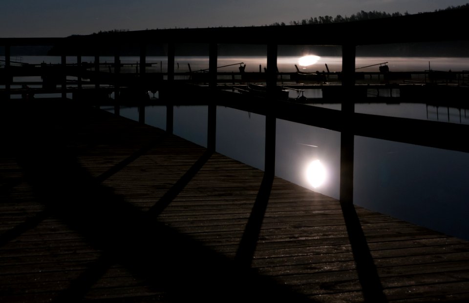 Moon over deck at Holma Boat Club