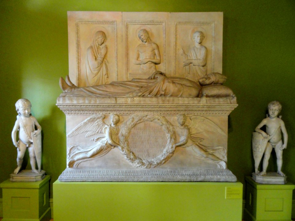 Monument of Bishop Benozzo Federighi of Fisole, 1454-1456, Luca della Robbia, copy of marble original - Plaster Cast Collection - George Walter Vincent Smith Art Museum - DSC03654