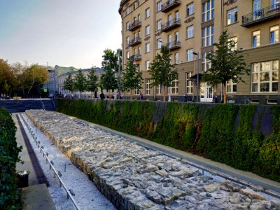 Moscow, Khokhlovskaya Square. Remains of the fortress wall of Bely Gorod