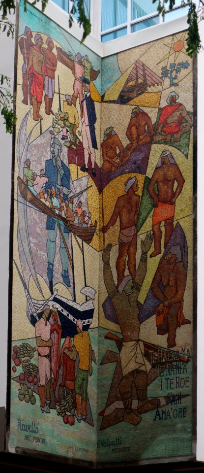 Mosaic mural depicting the history of the Bounty in Papeete