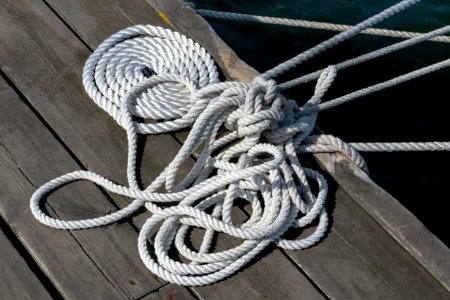 Mooring ropes - coiled and messy photo