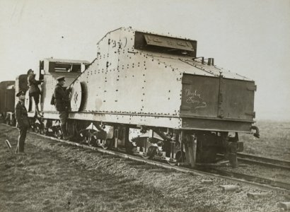 Military Administration - Transportation - Rail - BRITISH WESTERN FRONT. Among the booty captured by the British Guards was an armoured train (made in England) - NARA - 45501814 (cropped)