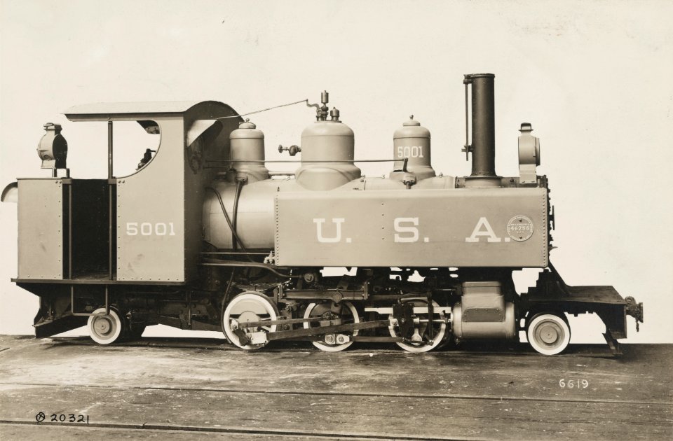 Military Administration - Transportation - Rail - 60 CM GAUGE STEAM LOCOMOTIVE FOR U.S. FORCES OVERSEAS. Tractive power 6,225 lbs. Weight in working order 34,500 lbs - NARA - 45501796 (cropped)