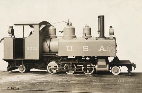 Military Administration - Transportation - Rail - 60 CM GAUGE STEAM LOCOMOTIVE FOR U.S. FORCES OVERSEAS. Tractive power 6,225 lbs. Weight in working order 34,500 lbs - NARA - 45501796 (cropped)