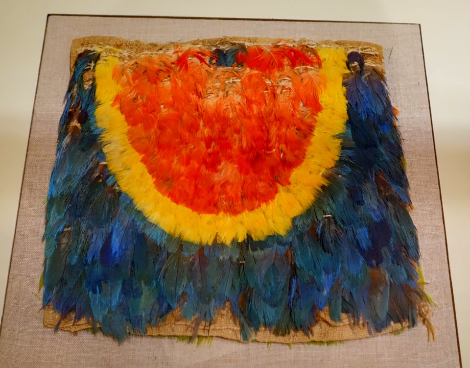 Miniature feathered tunic (front), Ica, Peru south coast, Late Intermediate period, 900-1476 AD, cotton and feathers - Dallas Museum of Art - DSC04665