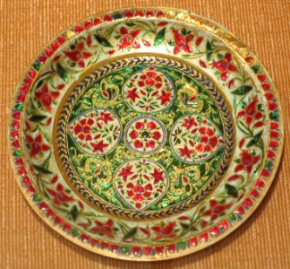 Miniature enameled gold plate, North India, 18th-19th century, Honolulu Academy of Arts