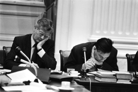 Minister De Koning (Sociale Zaken) (l) en minister Van Aardenne (Economische Zak, Bestanddeelnr 932-7756