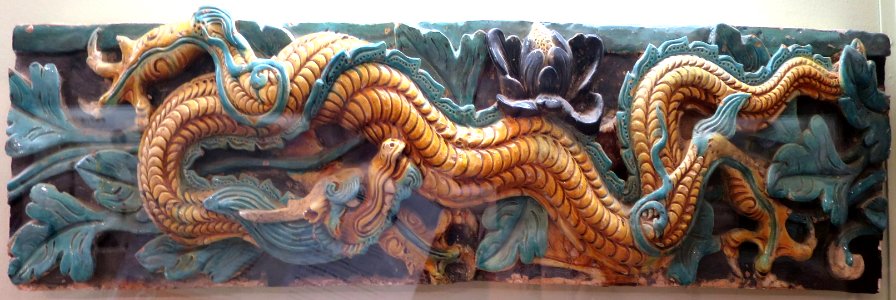 Ming dynasty wall tile, 16th century, high-fired pottery and glaze, Lowe Art Museum