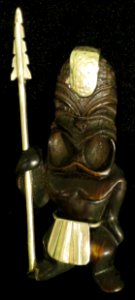 Ming's ivory and sterling silver Hawaiian warrior with spear pin