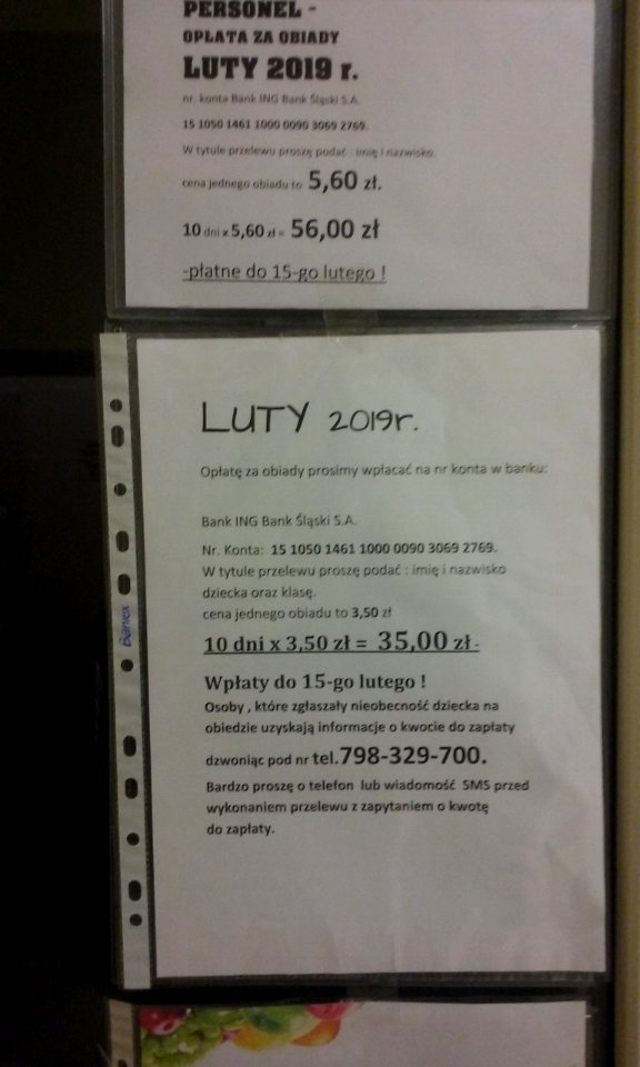 Miesięczna opłata za obiady w Szkole Podstawowej 12 w 60-tysięcznym Tomaszowie Mazowieckim (2019 r.)
