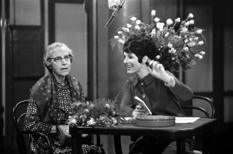 Mies en Scene. Mevrouw Leembrugge (schrijfster Het Hazenboekje ) bij Mies Bou, Bestanddeelnr 921-7951