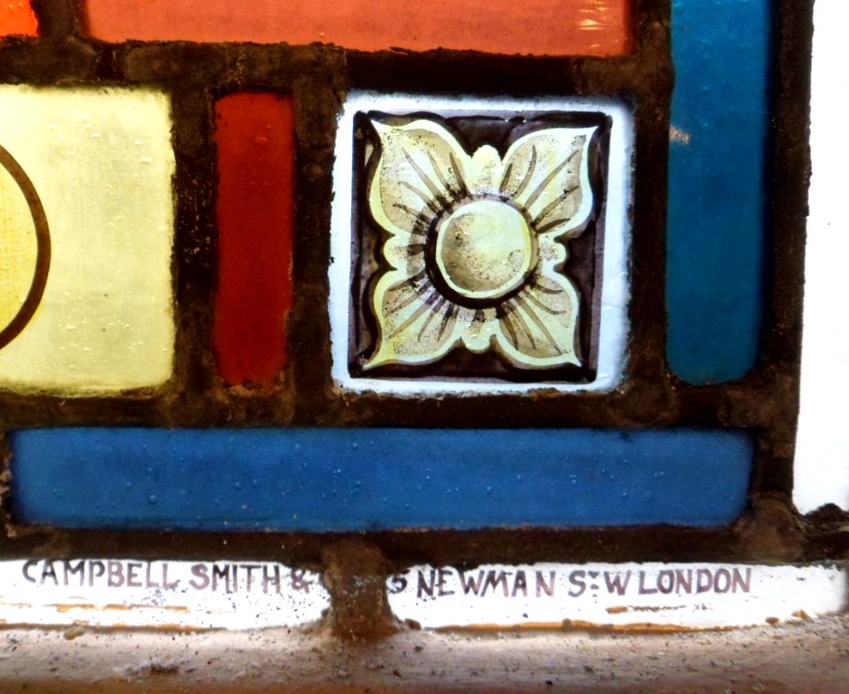 Middle Street Synagogue, Brighton (May 2013) - Stained Glass Window (Detail of Panel showing Maker's Name)