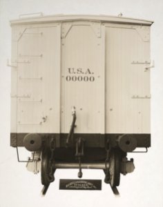 Military Administration - Transportation - Rail - Rolling Stock - END VIEW OF FREIGHT CAR BUILT by Haskell & Barker Car Co. Inc., Michigan City, Ind - NARA - 45501909 (cropped)