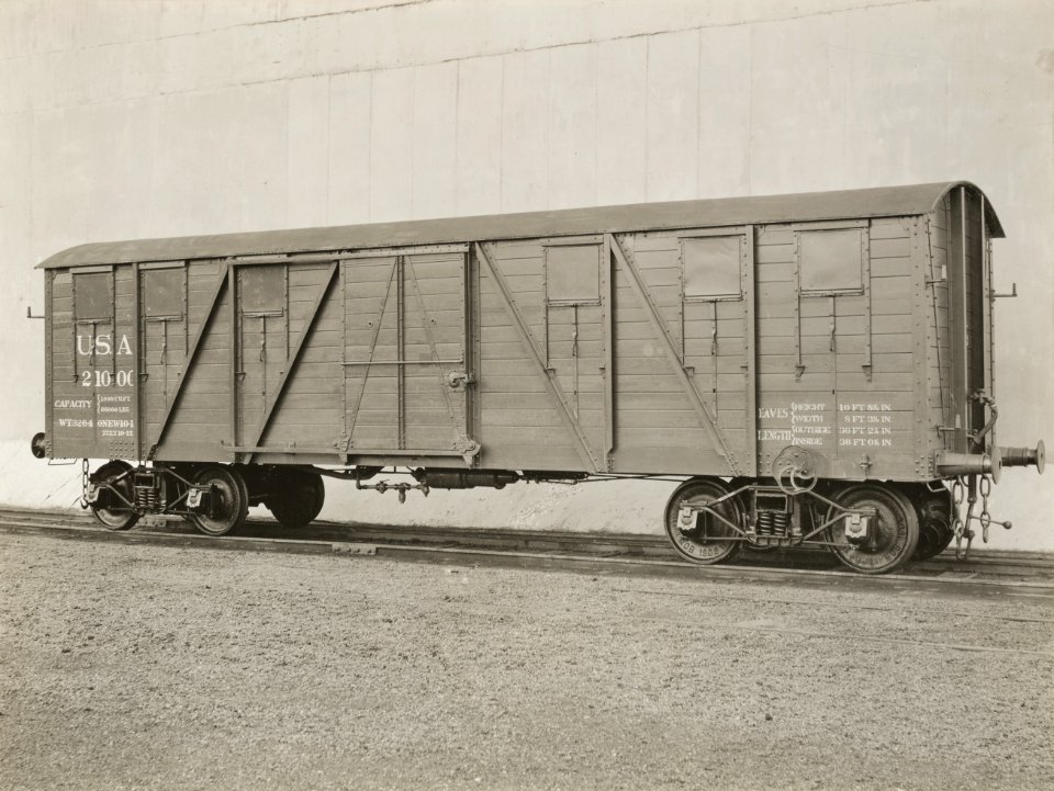 Military Administration - Transportation - Rail - Construction - STANDARD GAUGE BOX CAR FOR U.S. FORCES OVERSEAS - NARA - 45502095 (cropped)