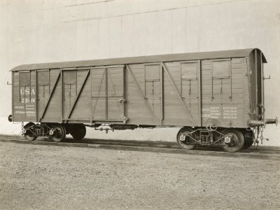 Military Administration - Transportation - Rail - Construction - STANDARD GAUGE BOX CAR FOR U.S. FORCES OVERSEAS - NARA - 45502095 (cropped)