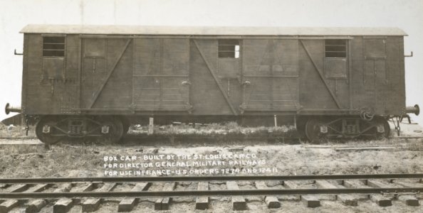 Military Administration - Transportation - Rail - Construction - BOX CAR BUILT BY THE ST. Louis Car co., St. Louis, Mo. For use in France - NARA - 45502069 (cropped)