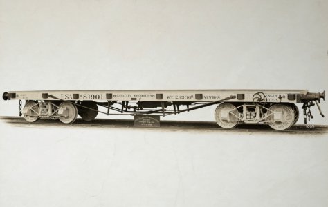 Military Administration - Transportation - Rail - Construction - MANUFACTURING EQUIPMENT FOR U.S. GOVERNMENT. Flat car made by Haskell and Barker Car Company, Inc - NARA - 45502195 (cropped)