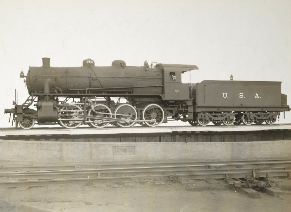Military Administration - Transportation - Rail - Rolling Stock - 23' X 26' CONSOLIDATION Locomotive built for the War Dept. by the American Locomotive Co., N. Y. City. Left side view - NARA - 45501889 (cropped)