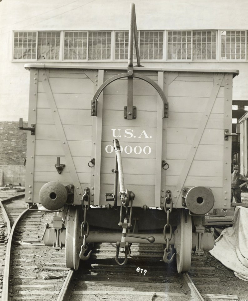 Military Administration - Transportation - Rail - Construction - LOCOMOTIVE CARS. Standard Gauge high side gondola - NARA - 45502081 (cropped)