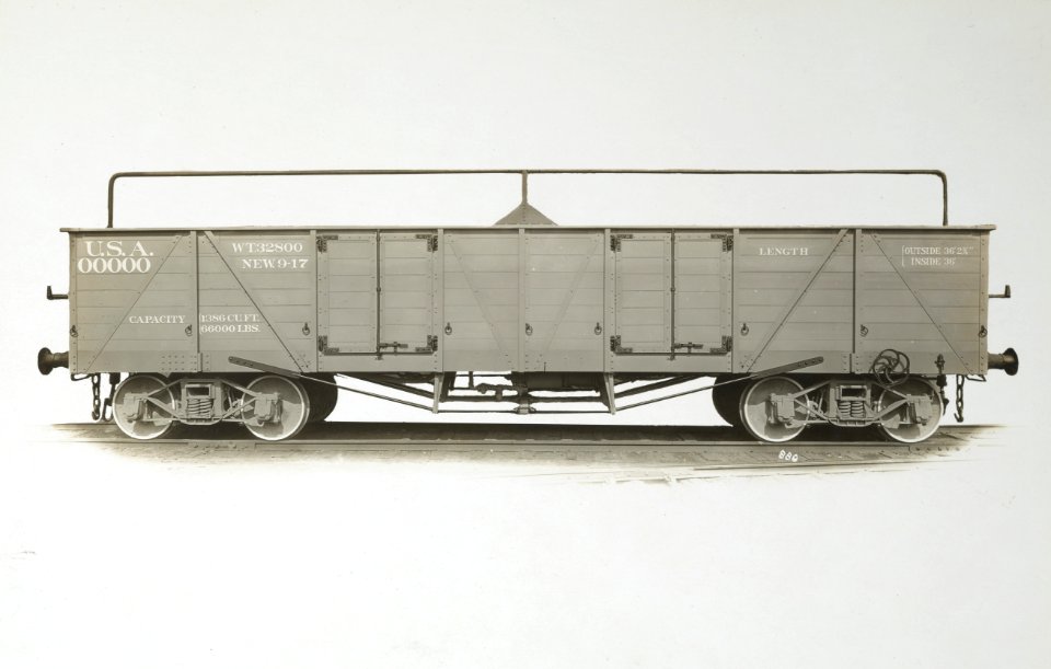 Military Administration - Transportation - Rail - Construction - STANDARD GAUGE HIGH SIDE GONDOLA BUILT FOR U.S. FORCES OVERSEAS - NARA - 45502229 (cropped)