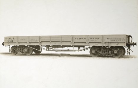 Military Administration - Transportation - Rail - Construction - MANUFACTURING EQUIPMENT FOR U.S. GOVERNMENT. Flat cars made by Haskell & Barker Car Company, Inc - NARA - 45502063 (cropped)