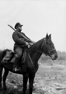 Militair te paard met geladen geweer bij Stoubcy, Bestanddeelnr 190-1152