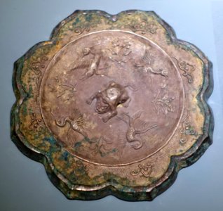 Mirror, China, Tang dynasty, 618-907 AD, bronze with silver overlay - Middlebury College Museum of Art - Middlebury, VT - DSC08224