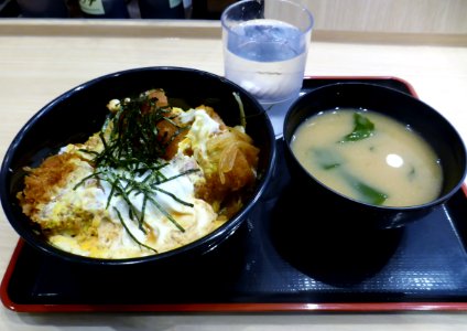 Miso soup & rice with pork loin cutlet of Matsunoya photo