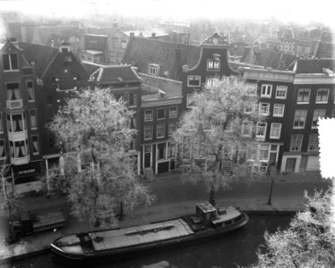 Mistplaatjes met oude huisjes met rijp op bomen, Bestanddeelnr 905-4452