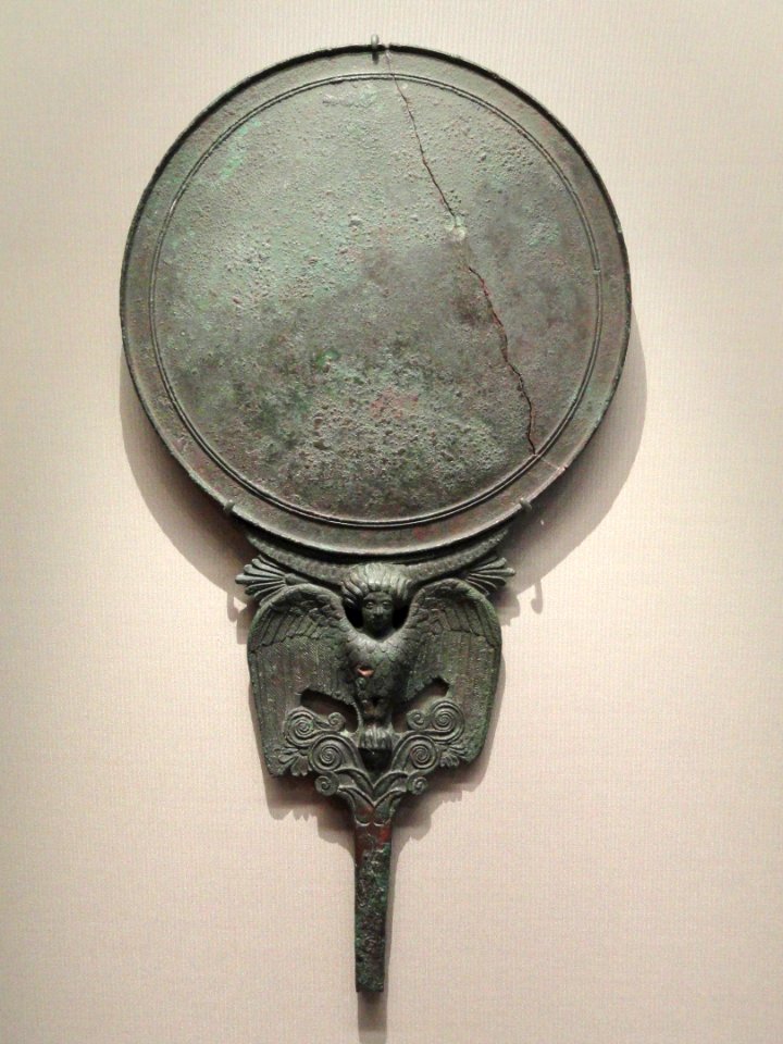 Mirror with Siren, about 450-400 BC, Greek, Locri Epizephirii, necropolis, Lucifero district, bronze - Cleveland Museum of Art - DSC08244