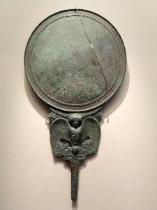 Mirror with Siren, about 450-400 BC, Greek, Locri Epizephirii, necropolis, Lucifero district, bronze - Cleveland Museum of Art - DSC08244