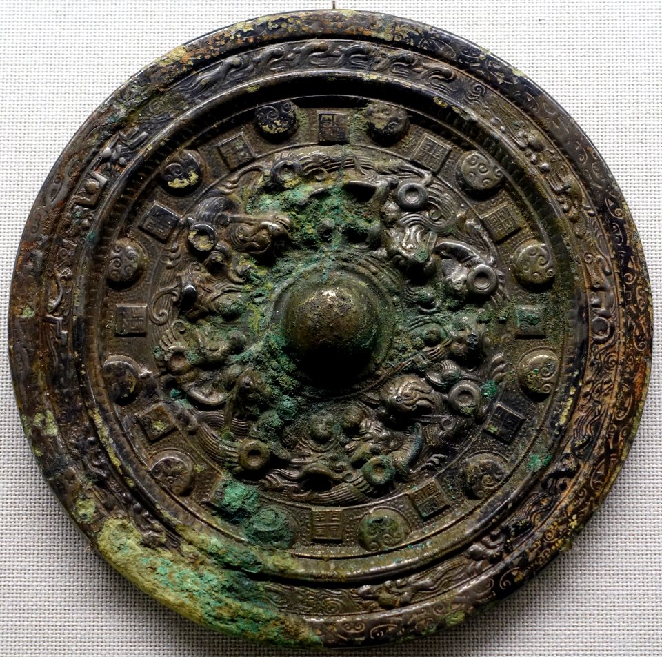 Mirror with deity and animal design, China, 200s AD, from Izumi Koganezuka Tumulus, Izumi-shi, Osaka, Kofun period, 300s AD, bronze - Tokyo National Museum - Ueno Park, Tokyo, Japan - DSC09139