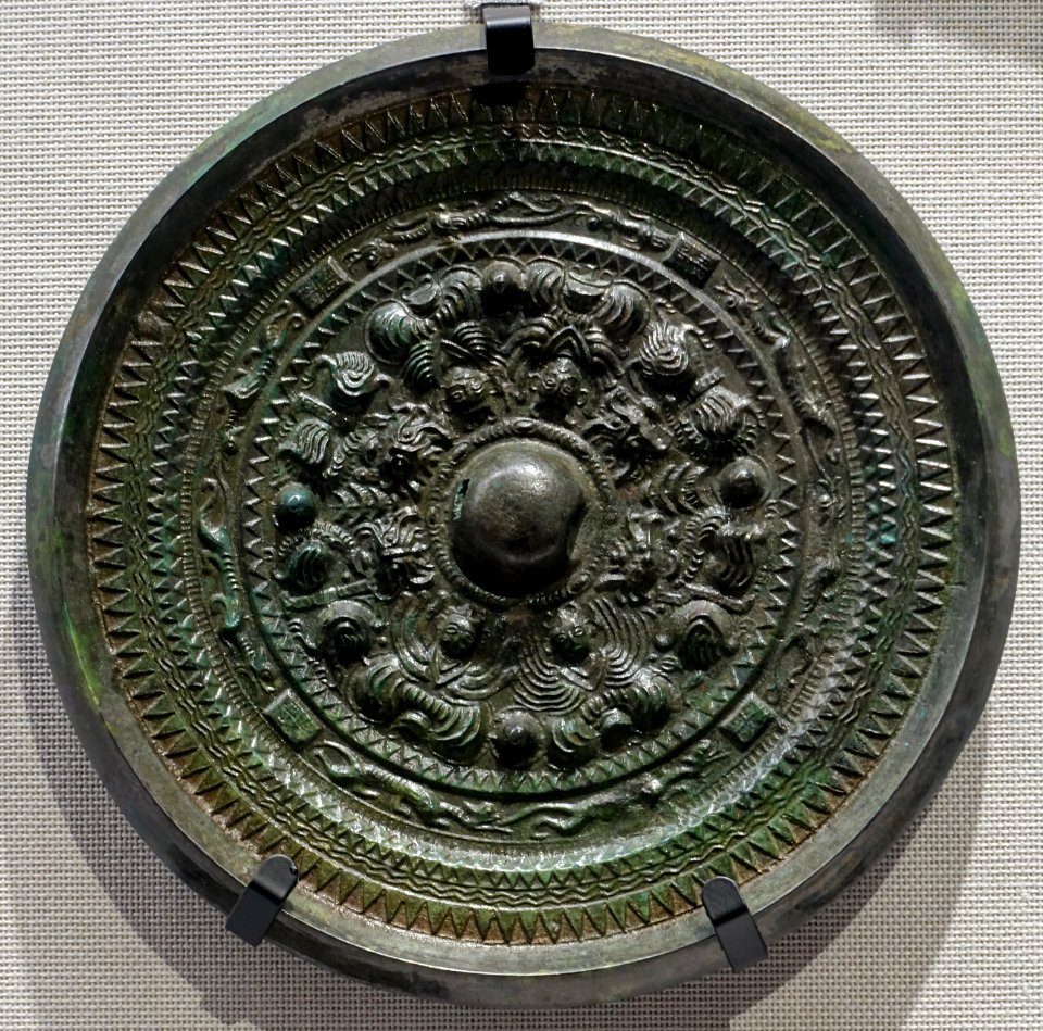 Mirror with triangular rim and dragon and tiger design, 2 of 12, Japan, Kofun period, 200s-300s AD, bronze - Tokyo National Museum - Tokyo, Japan - DSC09167