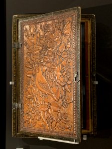 Mirror case with nightingale and rose, Iran, 19th century, at the National Museum of Scotland