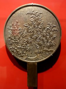 Mirror by Fujiwara Mitsumasa, Japan, c. 1860 AD, silvered bronze - Hessisches Landesmuseum Darmstadt - Darmstadt, Germany - DSC00663