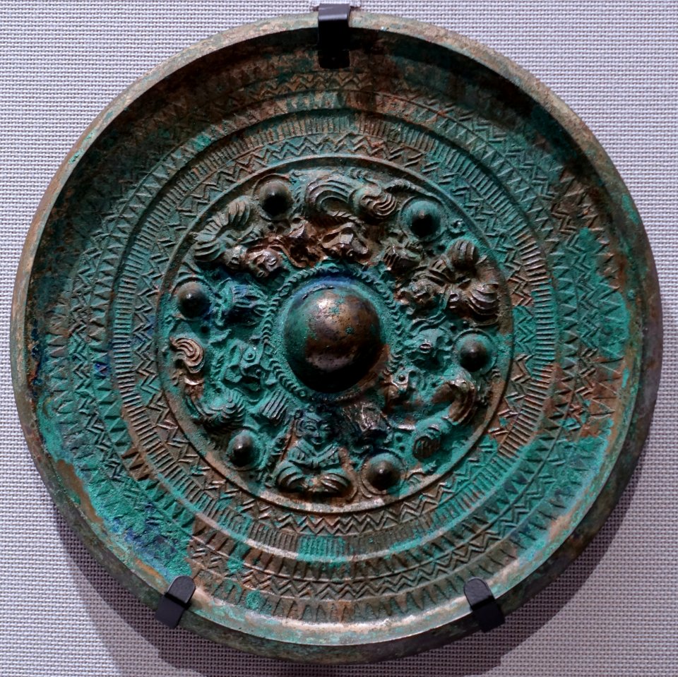 Mirror with triangular rim and dragon and tiger design, 9 of 12, Japan, Kofun period, 200s-300s AD, bronze - Tokyo National Museum - Tokyo, Japan - DSC09181