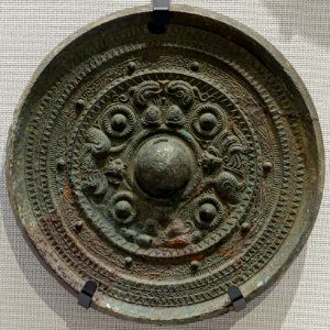 Mirror with triangular rim and dragon and tiger design, 3 of 12, Japan, Kofun period, 200s-300s AD, bronze - Tokyo National Museum - Tokyo, Japan - DSC09169