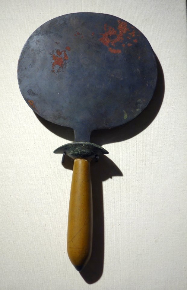Mirror from Uronarti (Ancient Khesef-Iunuw, Nubia), Egypt, Middle Kingdom, about 1971-1550 BC, bronze and sandstone - Fitchburg Art Museum - DSC08606