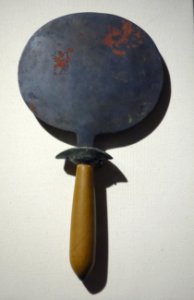 Mirror from Uronarti (Ancient Khesef-Iunuw, Nubia), Egypt, Middle Kingdom, about 1971-1550 BC, bronze and sandstone - Fitchburg Art Museum - DSC08606